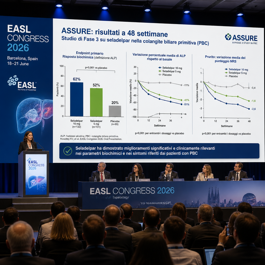 Colangite biliare primitiva, discussa al congresso EASL. Risultati dell'uso di seladelpar riportati nel comunicato stampa.
